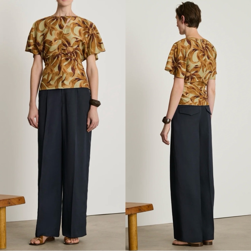 Soeur Embrun Silk Blouse Floral High Neck Draped French Chic Top L
